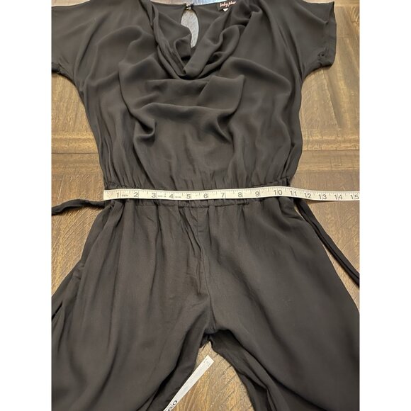 Baby Phat Black Cropped Jumpsuit S Cowl Neck Dolman Sleeve Waist Tie Minimalist - Picture 8 of 11